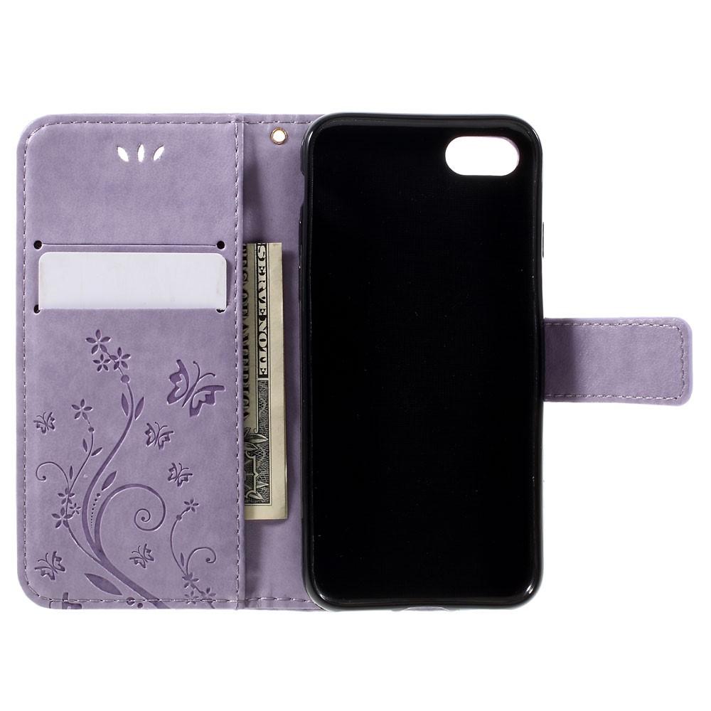 Étui en cuir à papillons pour iPhone 7, violet
