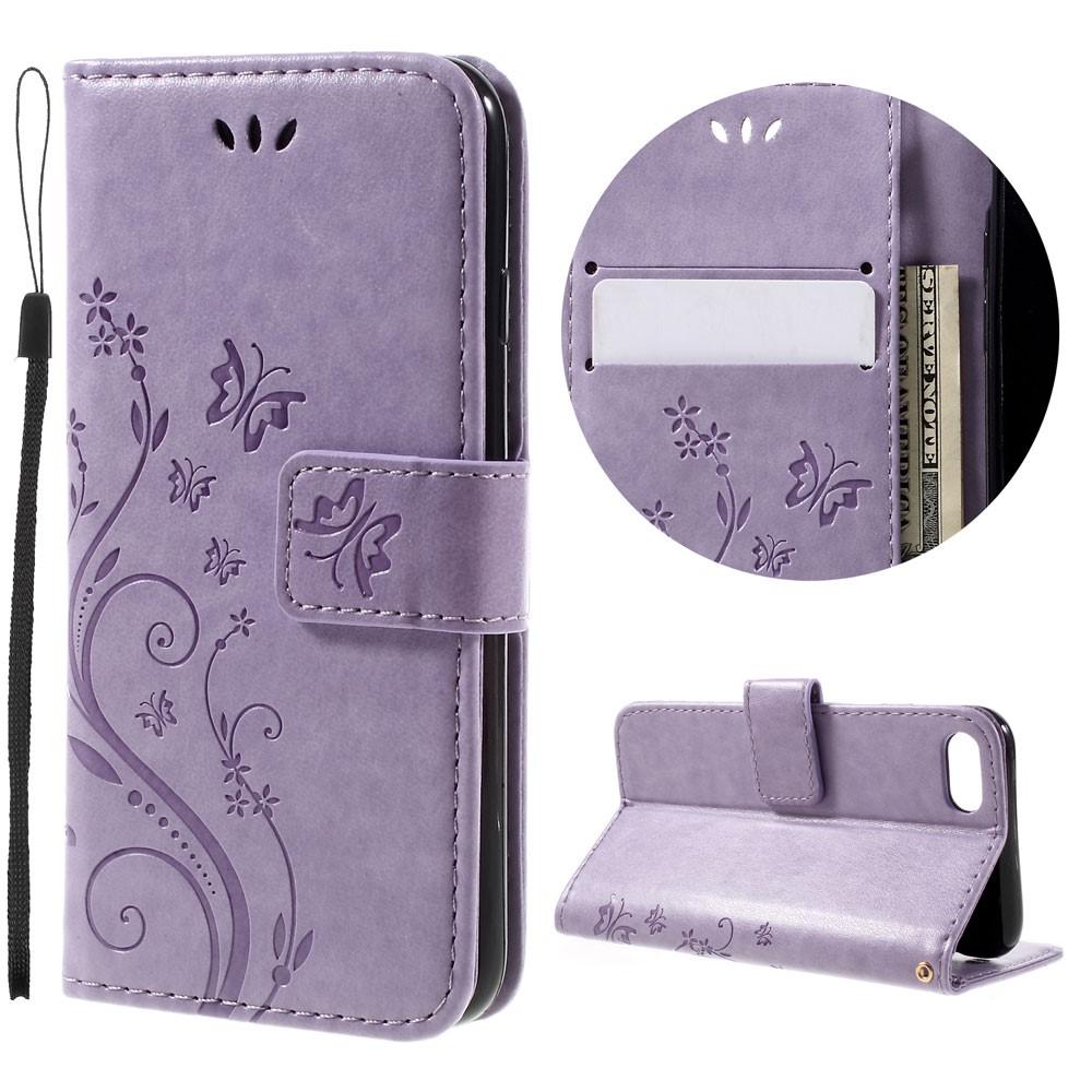 Étui en cuir à papillons pour iPhone 7, violet
