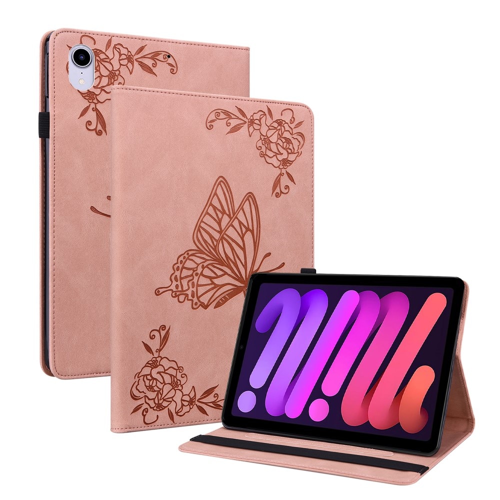 Étui en cuir avec papillons Apple iPad Mini 6th Gen (2021) rose