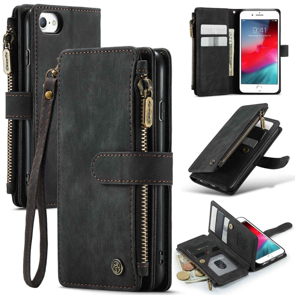 Étui portefeuille à glissière iPhone 8, noir