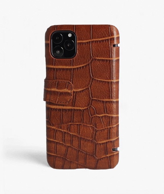 Coque portefeuille iPhone 11 Pro Max Lizard Cognac