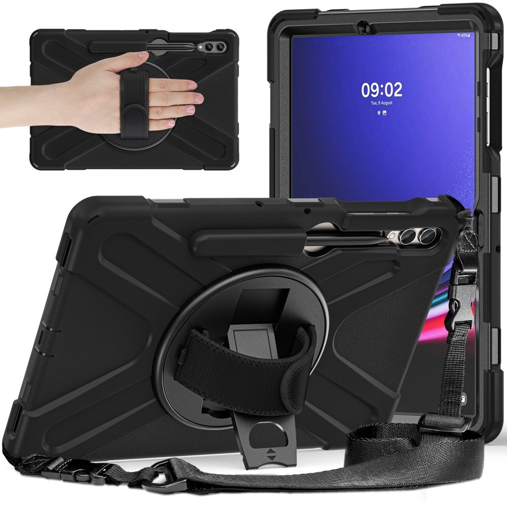 Coque hybride antichoc avec bandoulière Samsung Galaxy Tab S9 Plus, noir