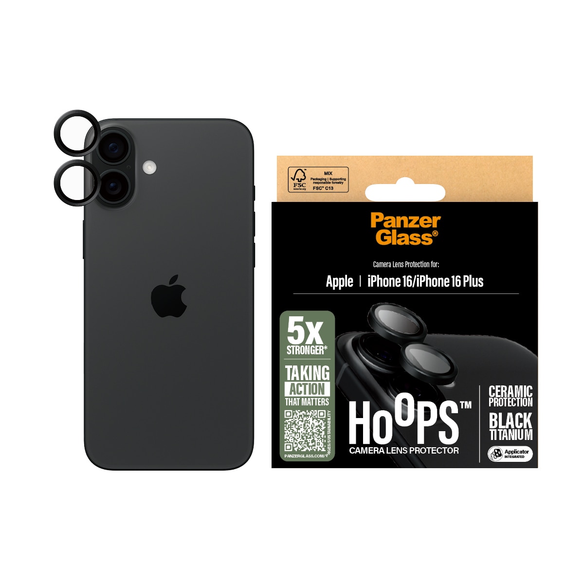 iPhone 16 Plus Hoops Ceramic Camera Lens Protector, Black