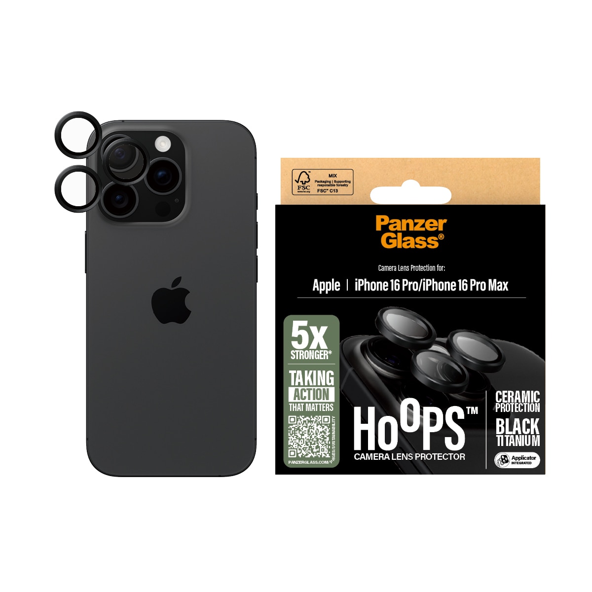 iPhone 16 Pro Max Hoops Ceramic Camera Lens Protector, Black