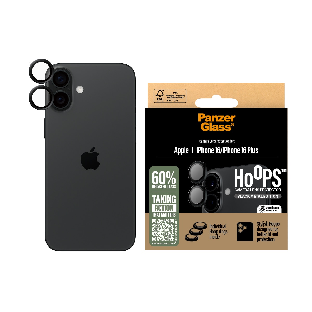 iPhone 16 Hoops Camera Lens Protector, Black