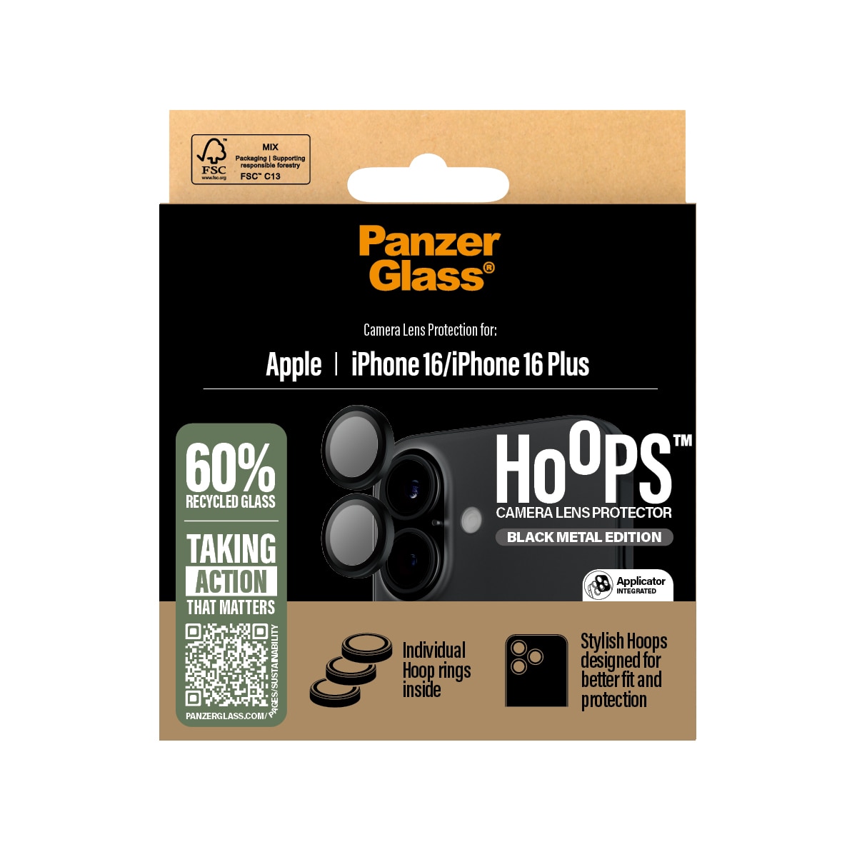 iPhone 16 Hoops Camera Lens Protector, Black