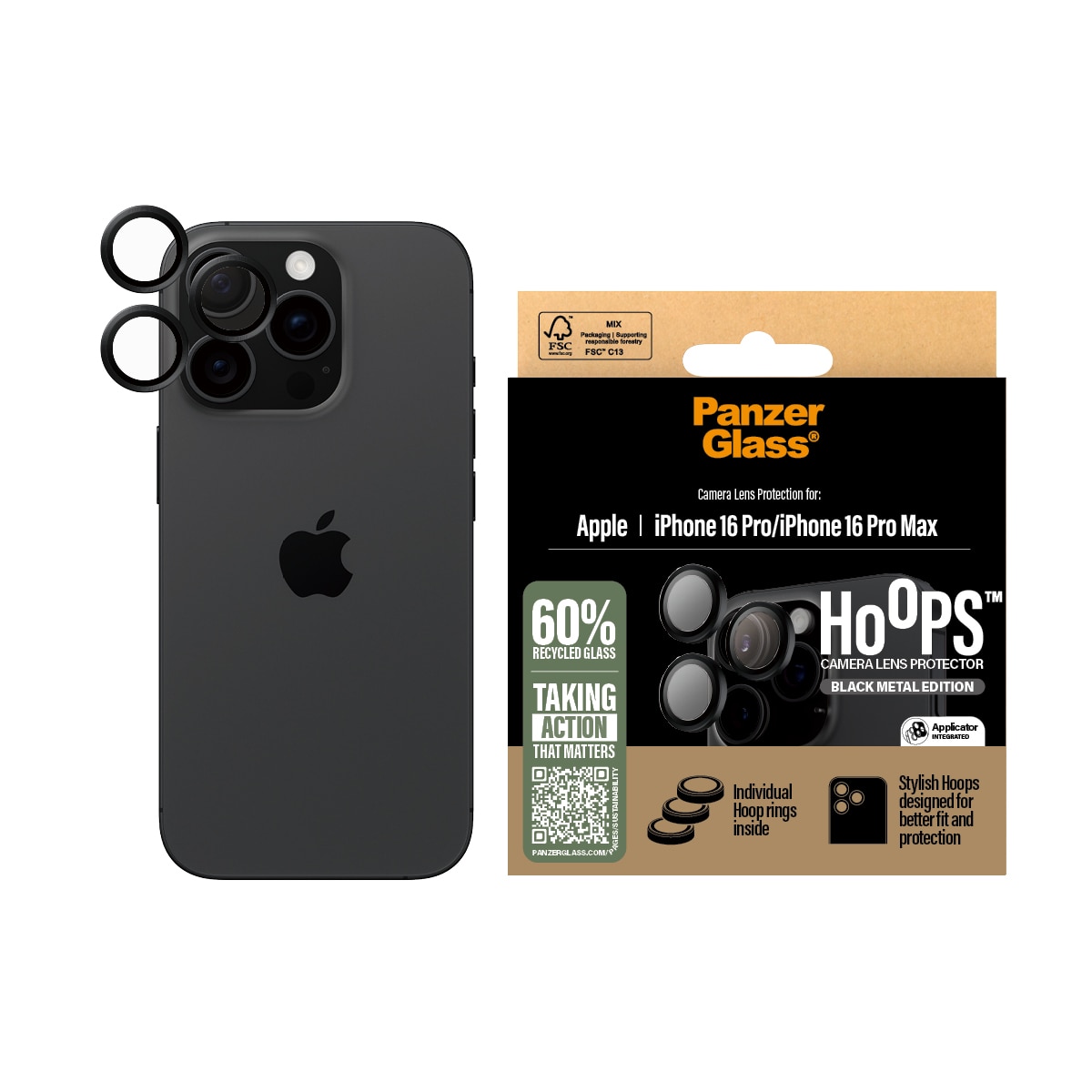 iPhone 16 Pro Hoops Camera Lens Protector, Black