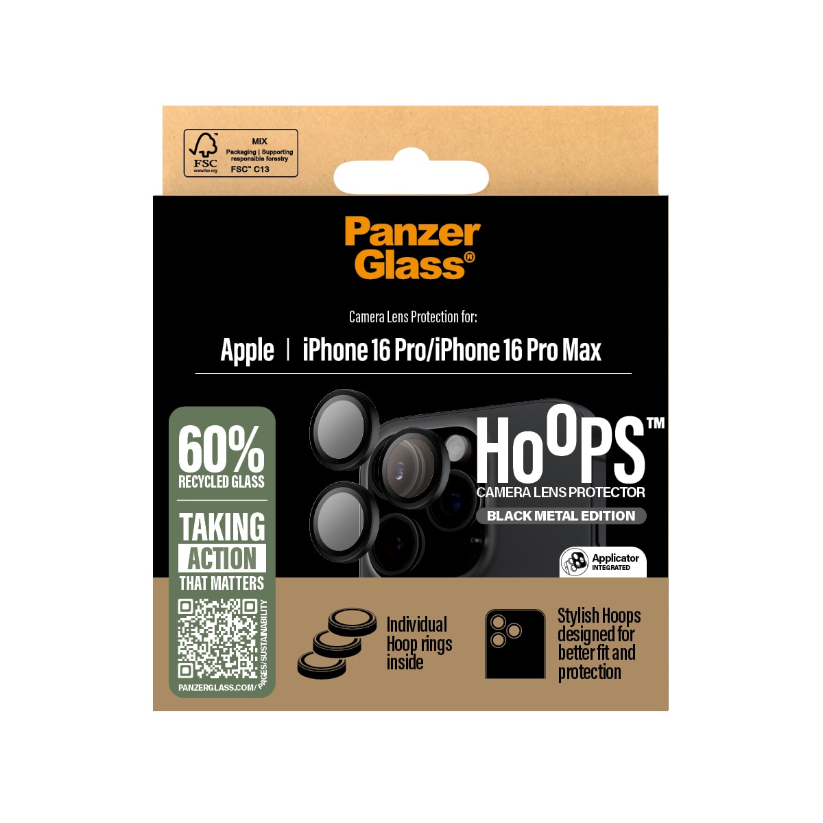 iPhone 16 Pro Hoops Camera Lens Protector, Black