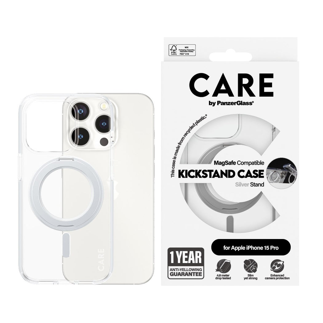 Kickstand MagSafe Coque iPhone 15 Pro, transparent