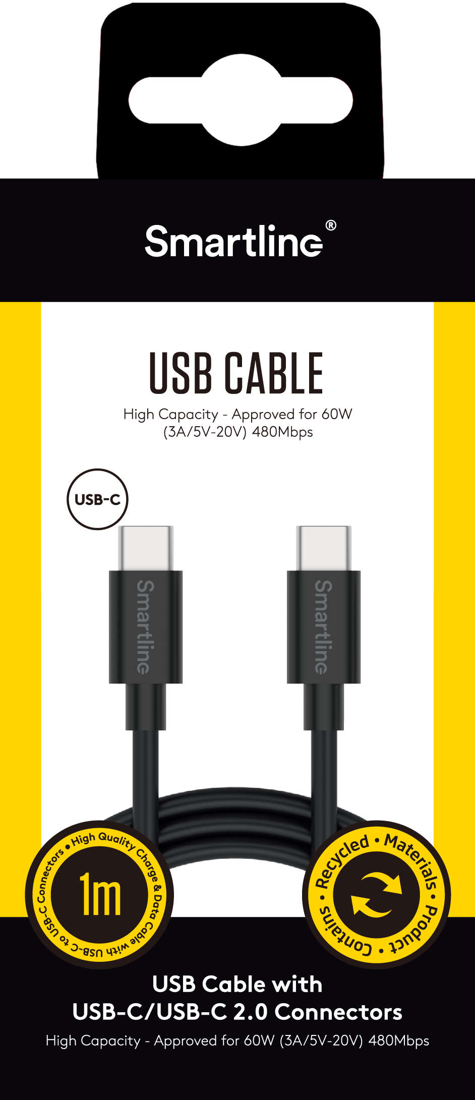 Câble USB-C vers USB-C 1 mètre, noir