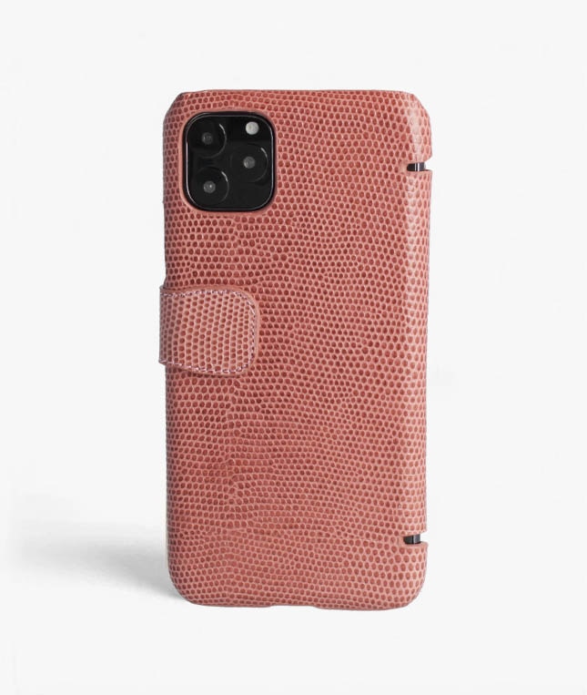 Coque portefeuille iPhone 11 Pro Max Lizard Rosa Antico