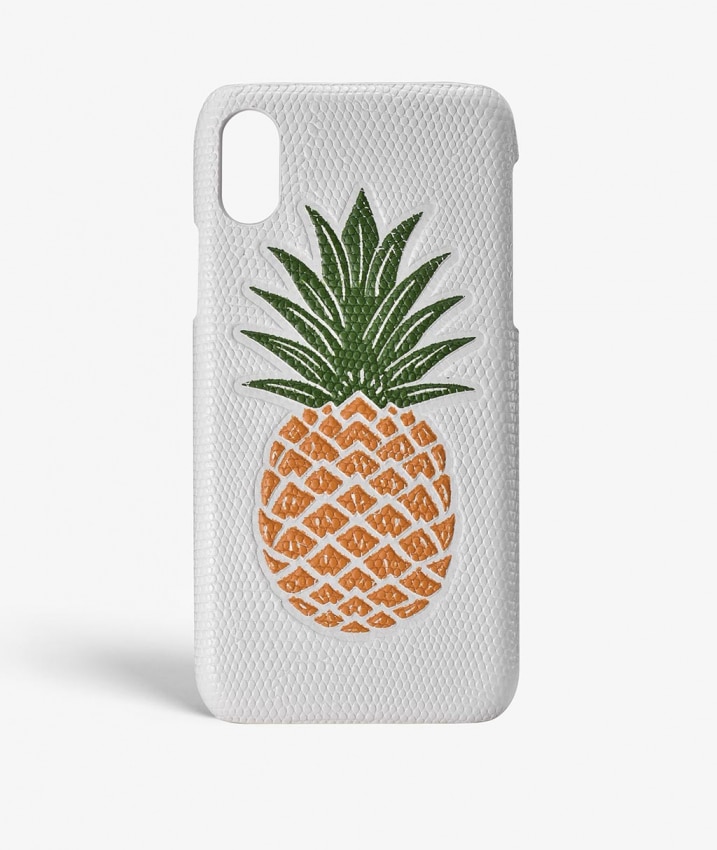 Coque iPhone X/XS Pineapple Orange Lizard White