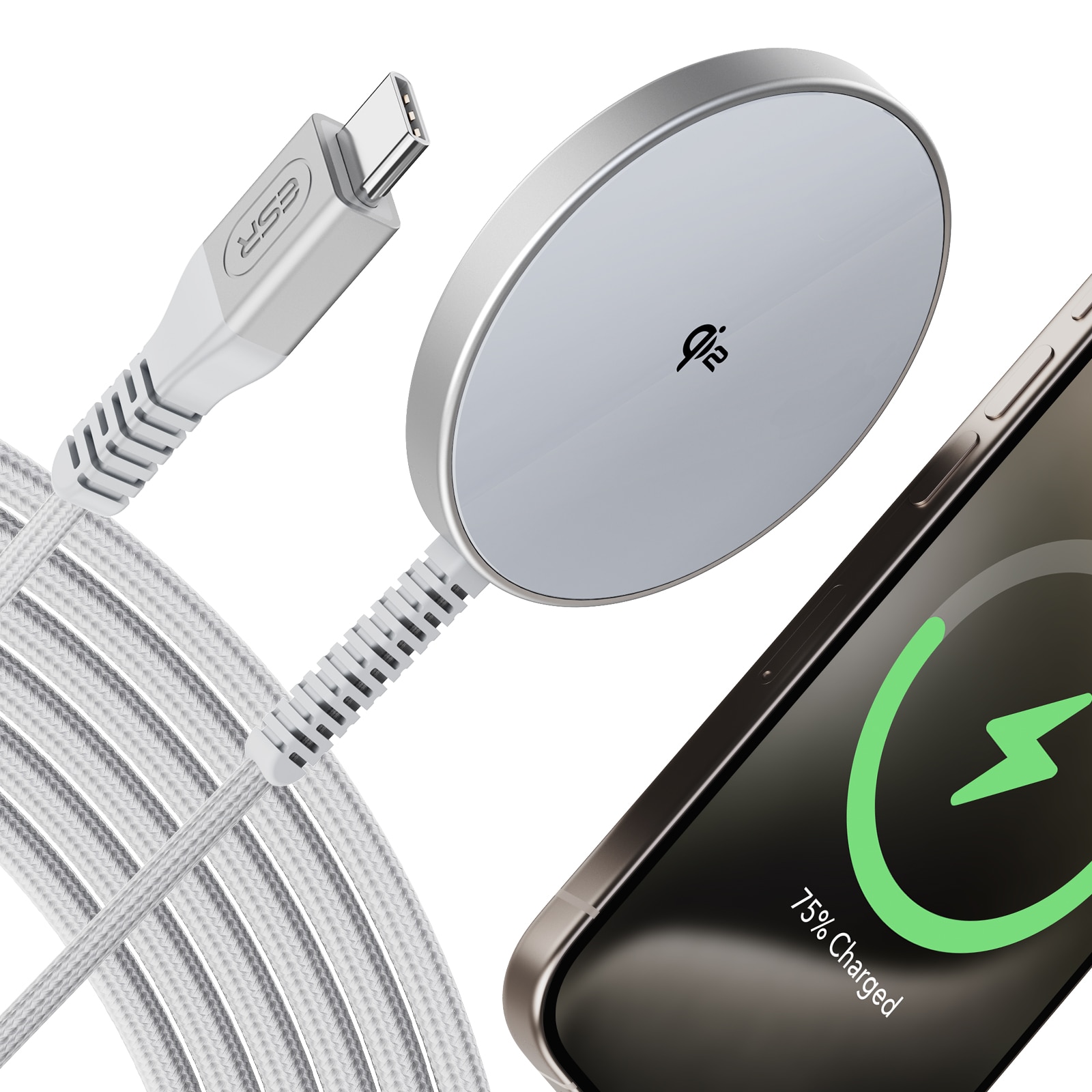 HaloLock Mini Qi2 MagSafe Magnetic Wireless Charger, argent