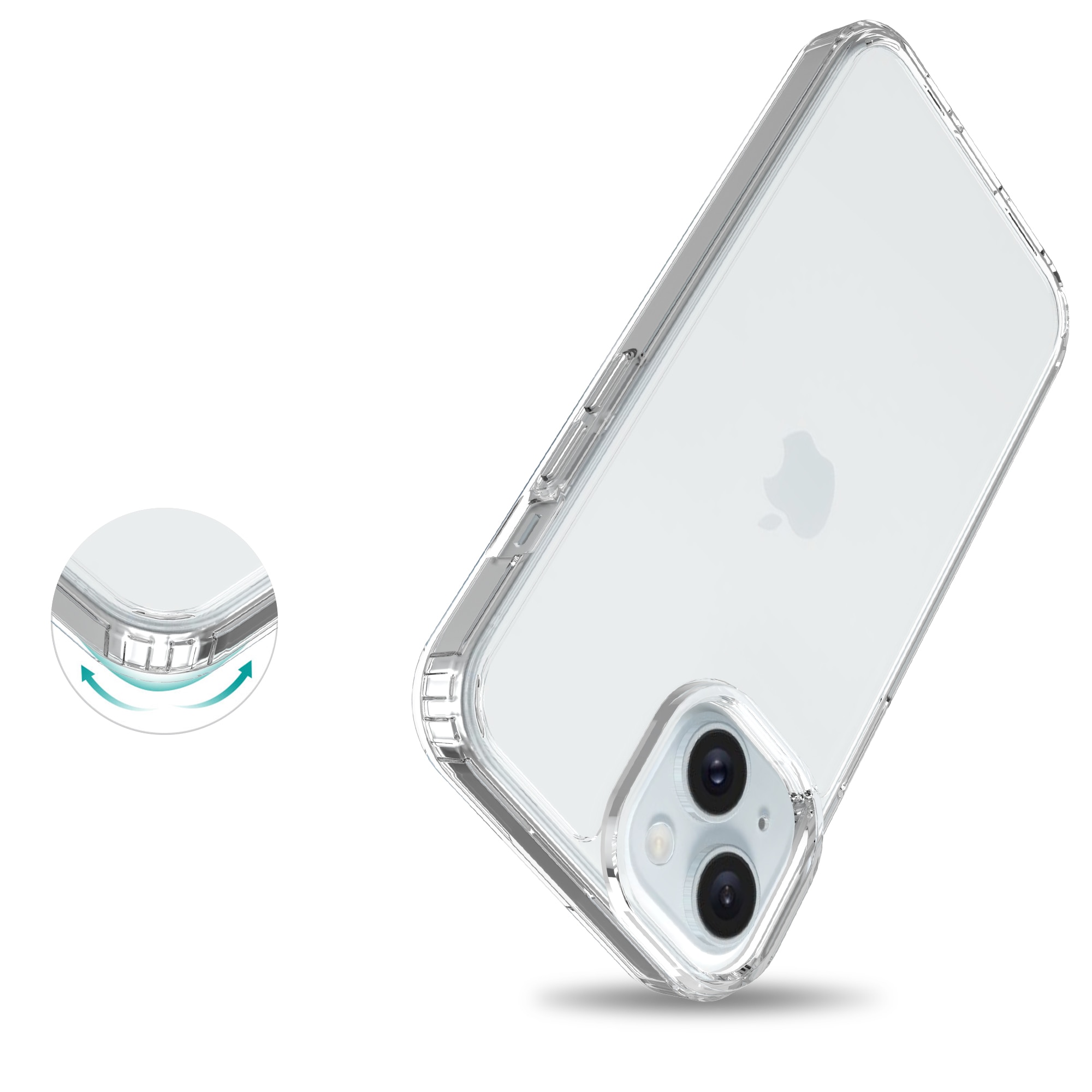 Coque hybride pour iPhone 15 Plus, transparent