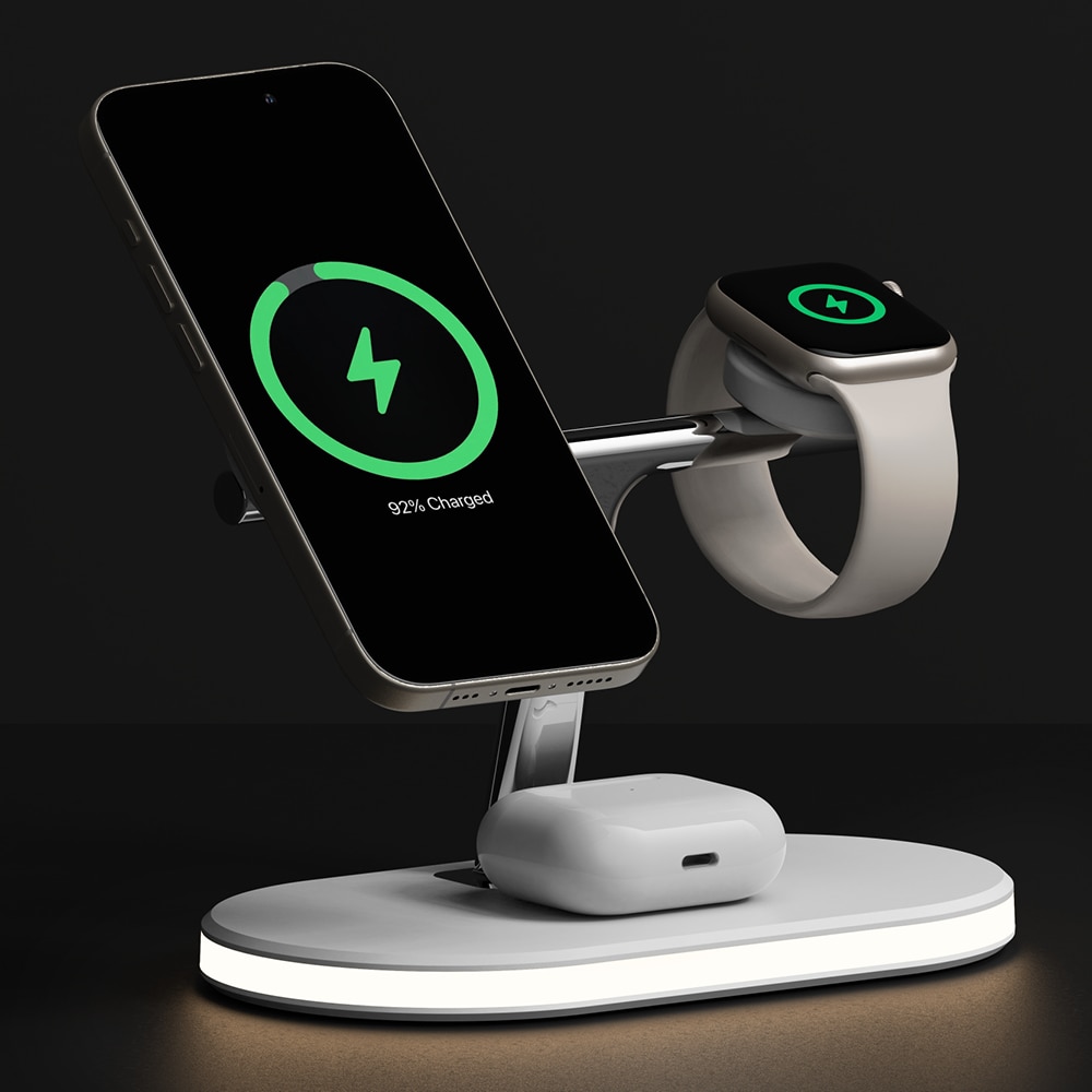 3-in-1 Wireless Charger Stand, blanc