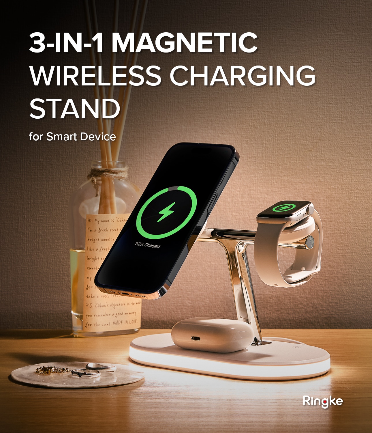 3-in-1 Wireless Charger Stand, blanc