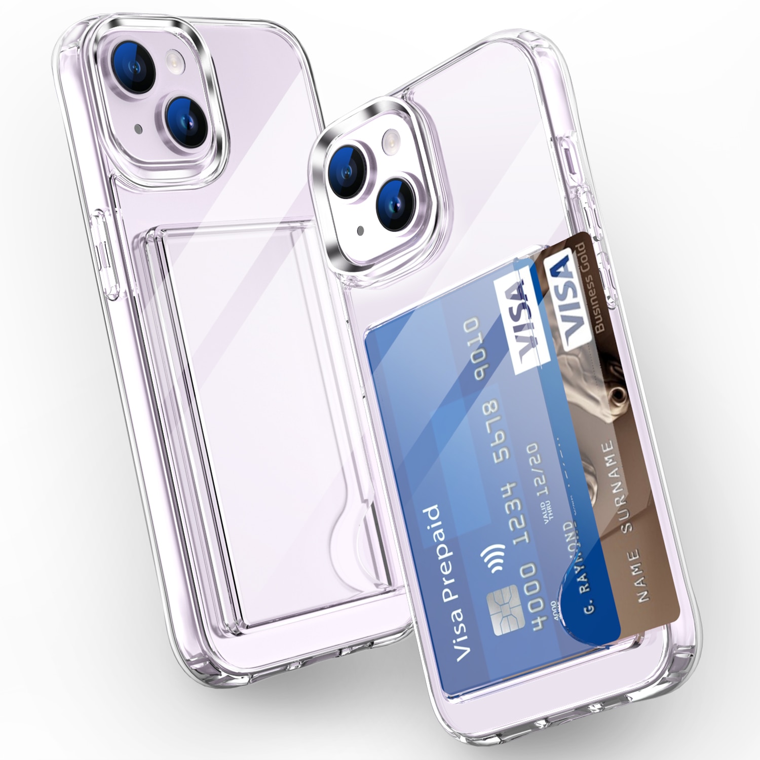 Coque hybride à cartes iPhone 15, Transparent