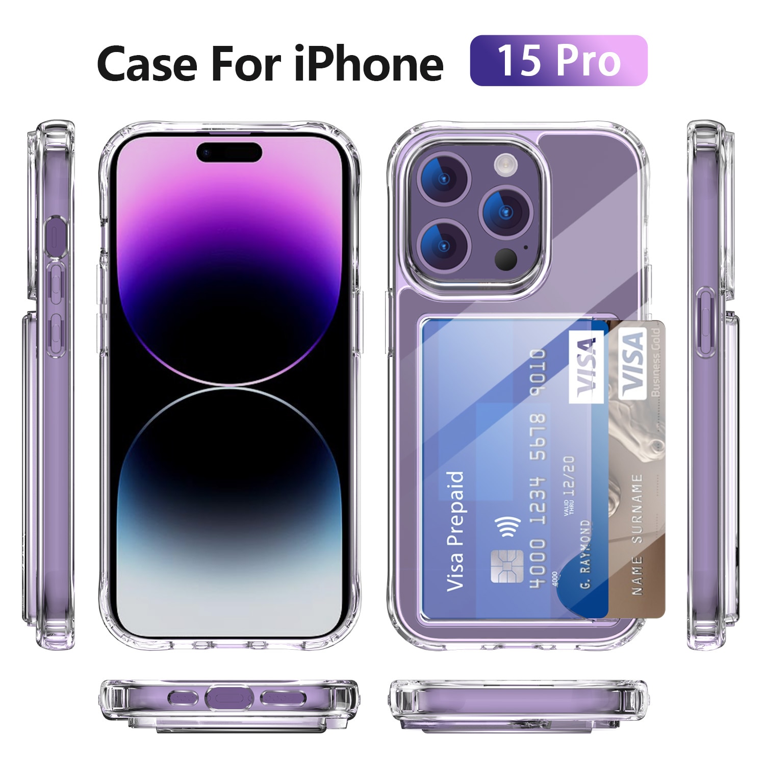 Coque hybride à cartes iPhone 15 Pro, Transparent