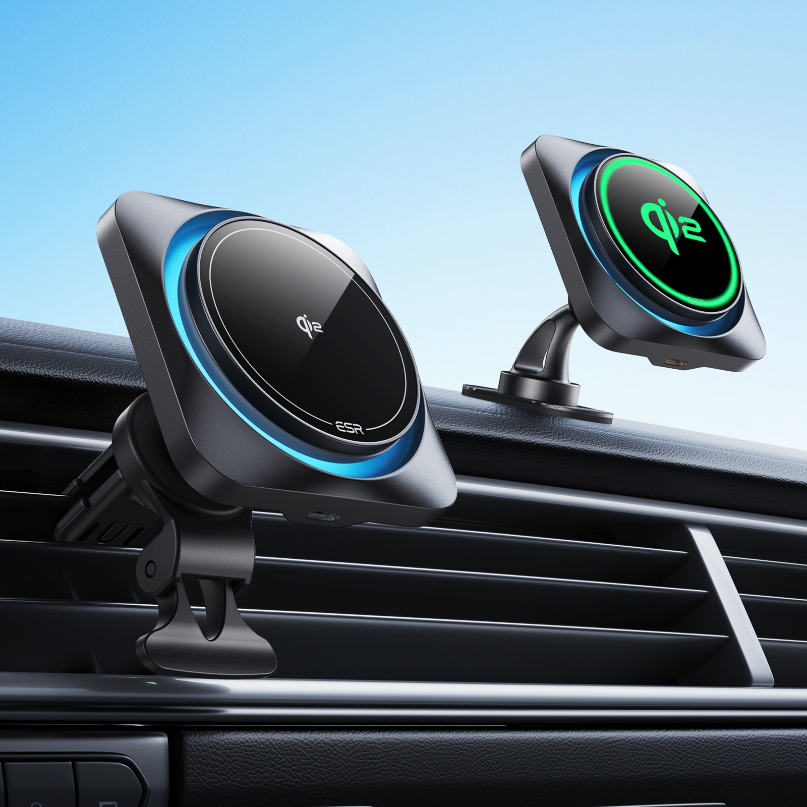 Qi2 HaloLock CryoBoost Wireless Car Charger, noir