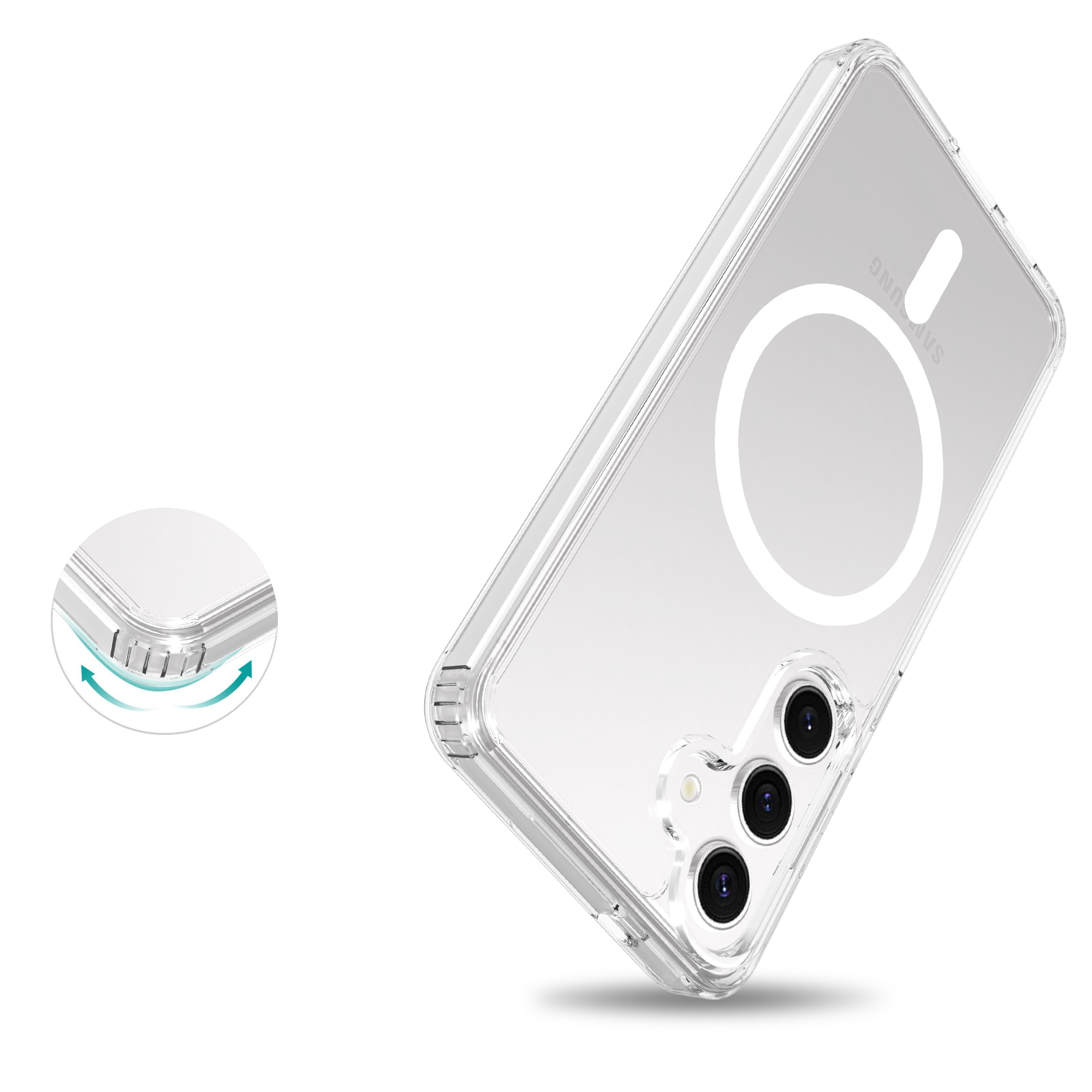 Coque hybride MagSafe Samsung Galaxy S24 Plus, transparent