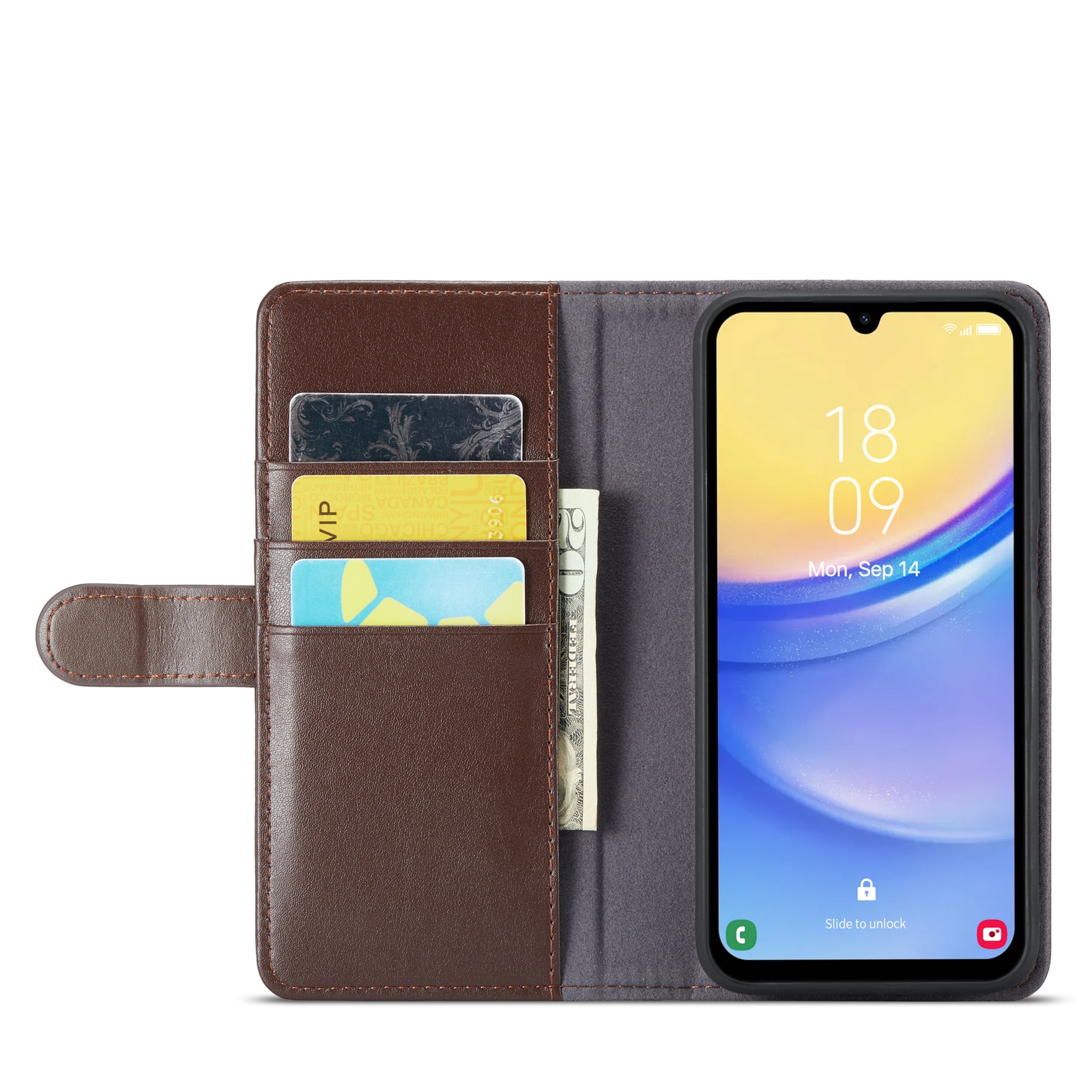 Étui en cuir veritable Samsung Galaxy A15, marron