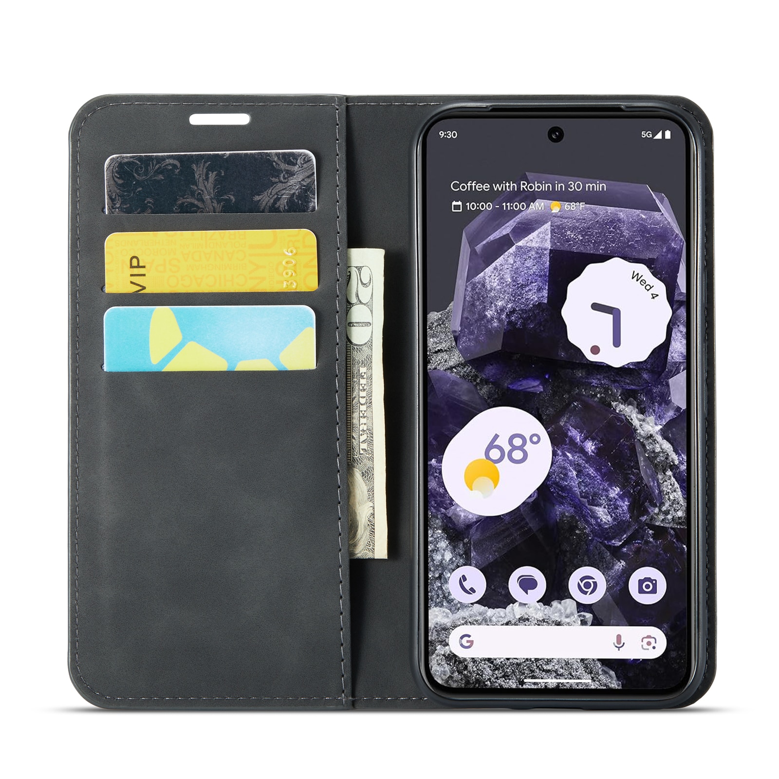 Coque portefeuille mince Google Pixel 8a, noir