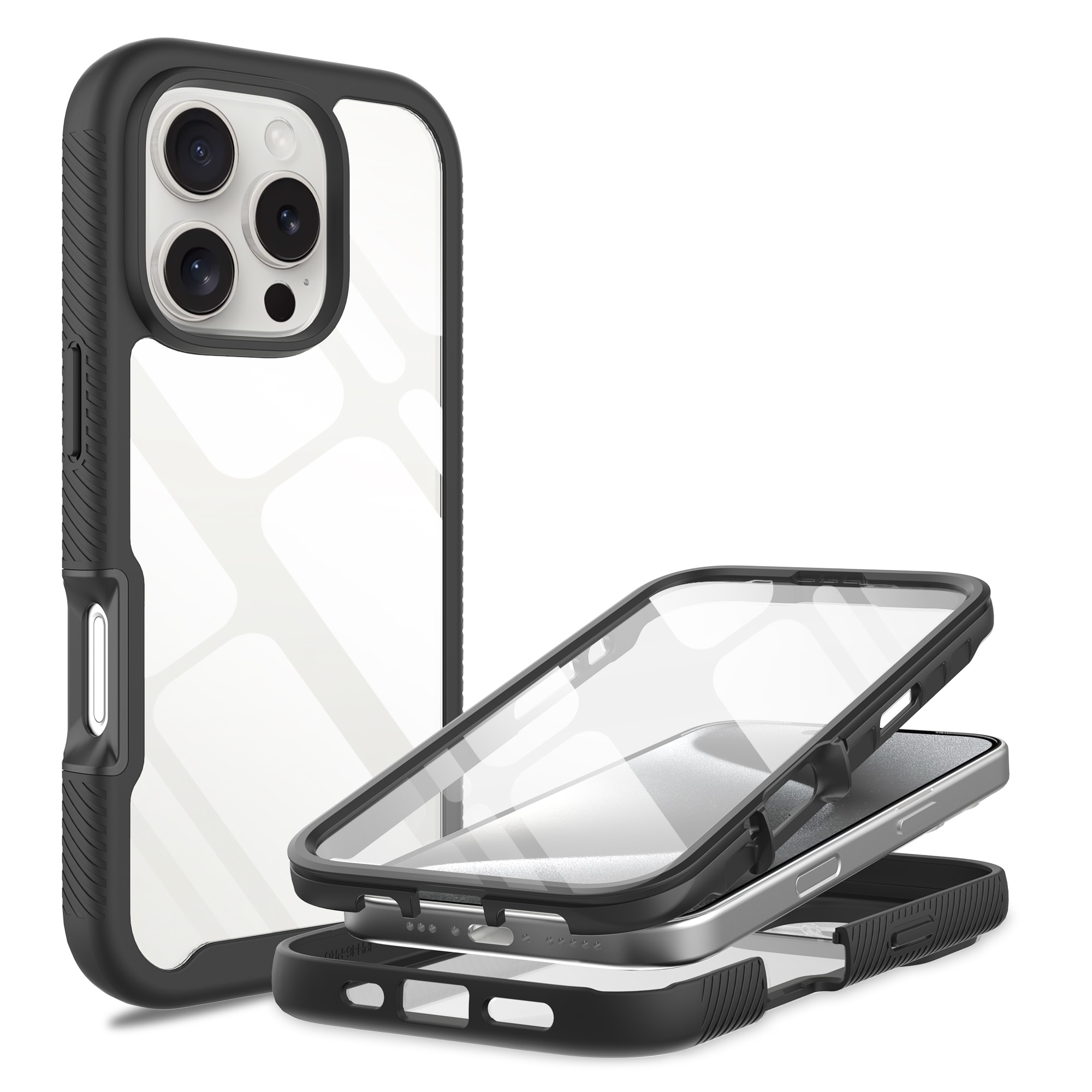 Coque Full Protection iPhone 16 Pro Max, noir/transparent