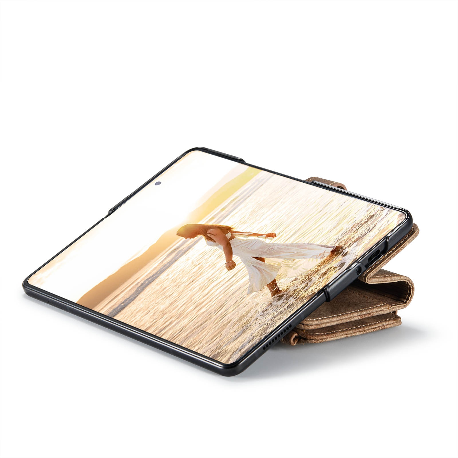 Étui portefeuille à glissière Samsung Galaxy Z Fold 6, marron