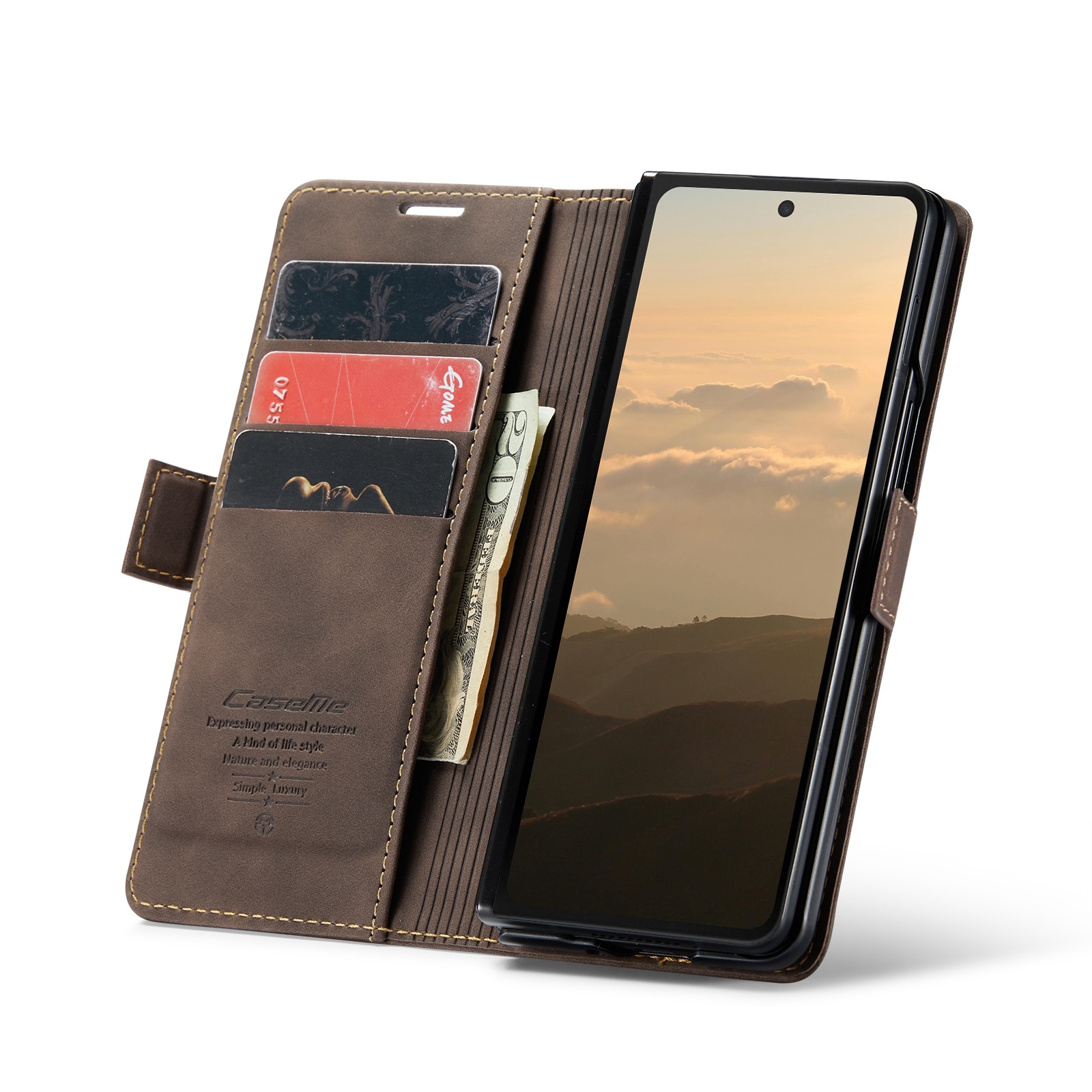 Étui portefeuille mince Samsung Galaxy Z Fold 6, marron