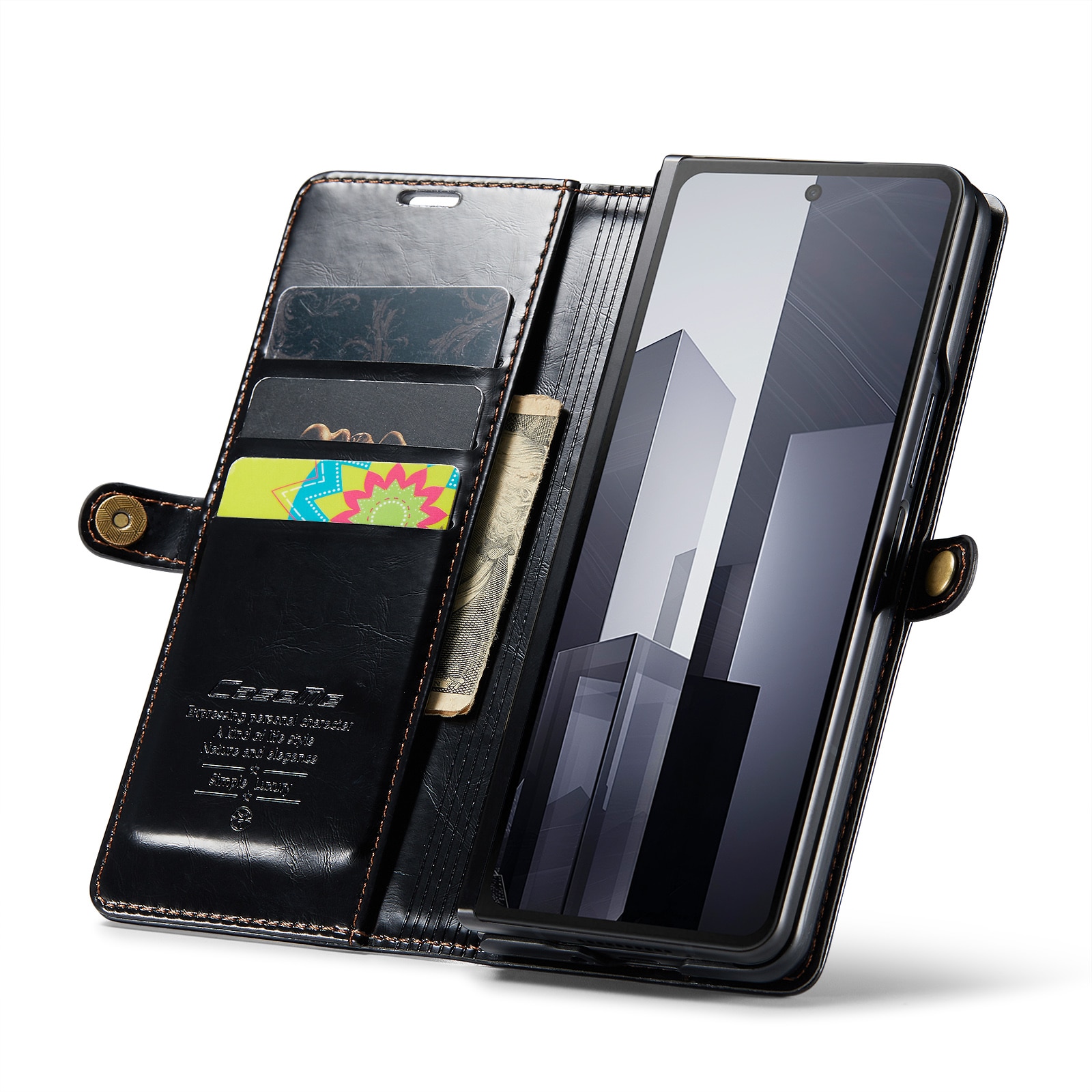 Étui en cuir Samsung Galaxy Z Fold 6, noir