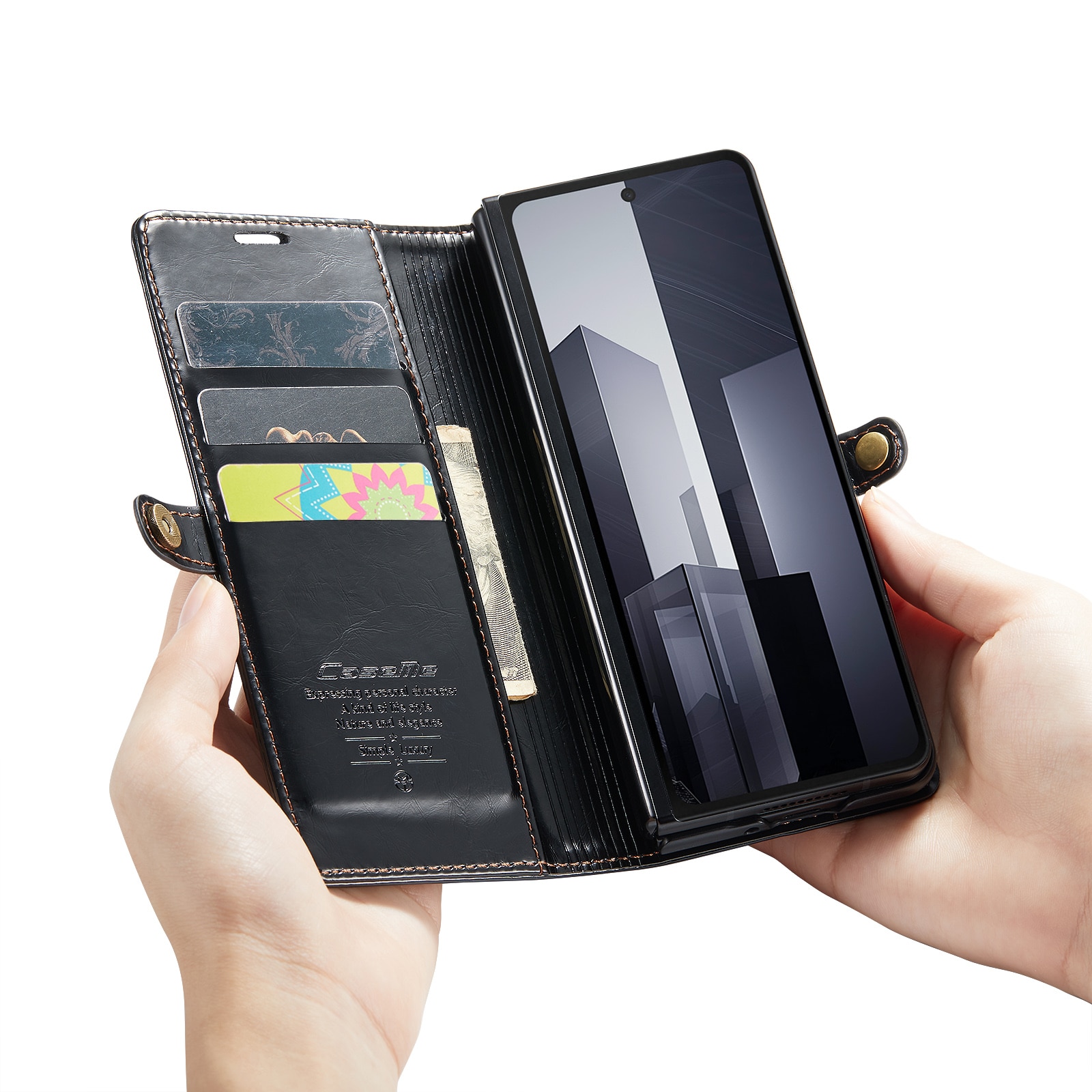 Étui en cuir Samsung Galaxy Z Fold 6, noir