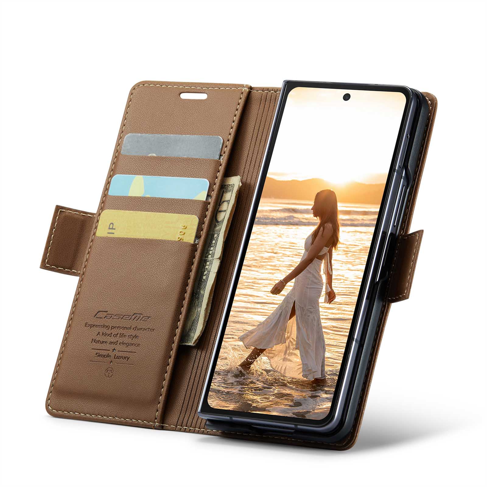 Étui portefeuille mince anti-RFID Samsung Galaxy Z Fold 6, marron