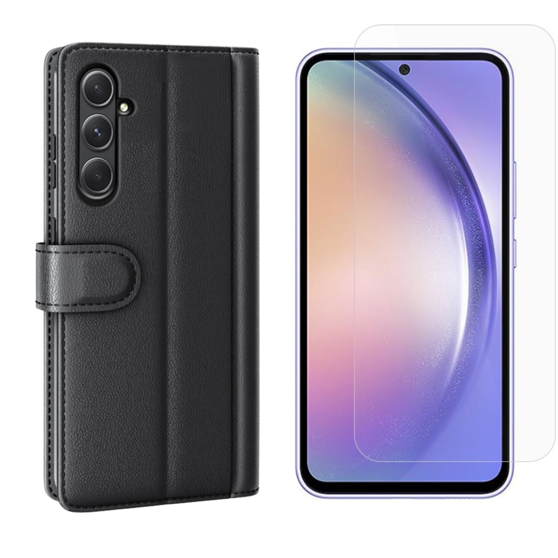 Kit pour Samsung Galaxy A55 : Coque portefeuille et protecteur d’écran