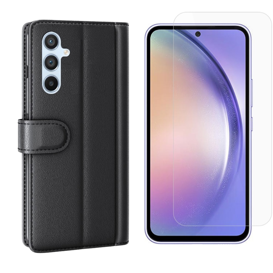 Kit pour Samsung Galaxy A54 : Coque portefeuille et protecteur d’écran