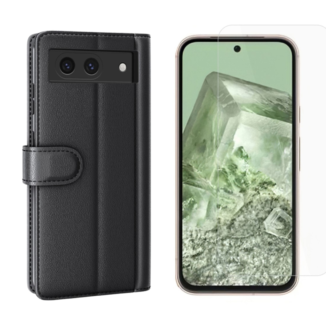 Kit pour Google Pixel 8a : Coque portefeuille et protecteur d’écran