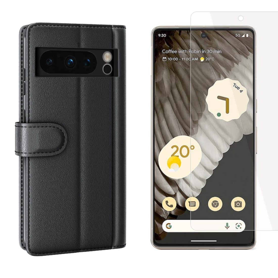 Kit pour Google Pixel 8 Pro : Coque portefeuille et protecteur d’écran