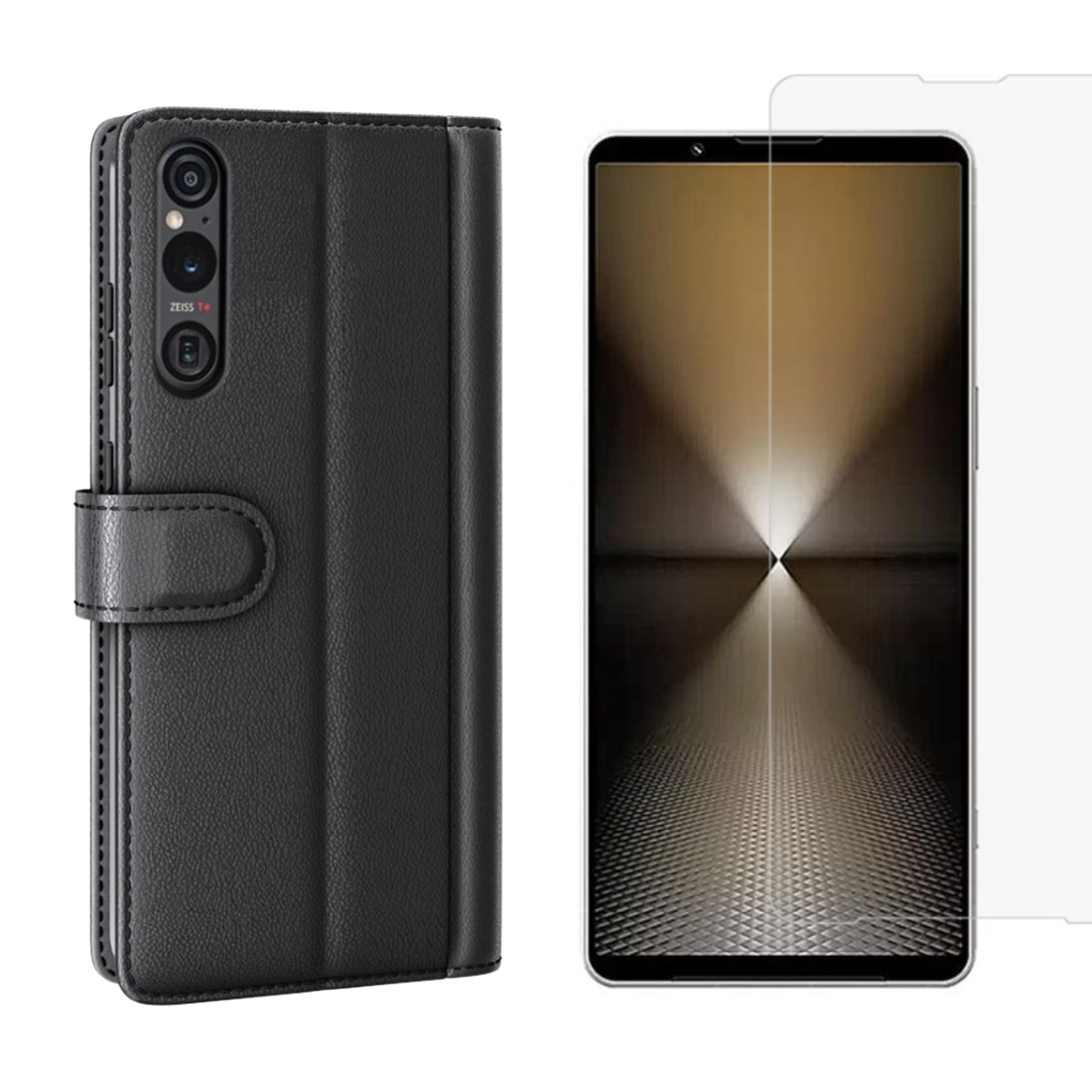 Kit pour Sony Xperia 1 VI : Coque portefeuille et protecteur d’écran