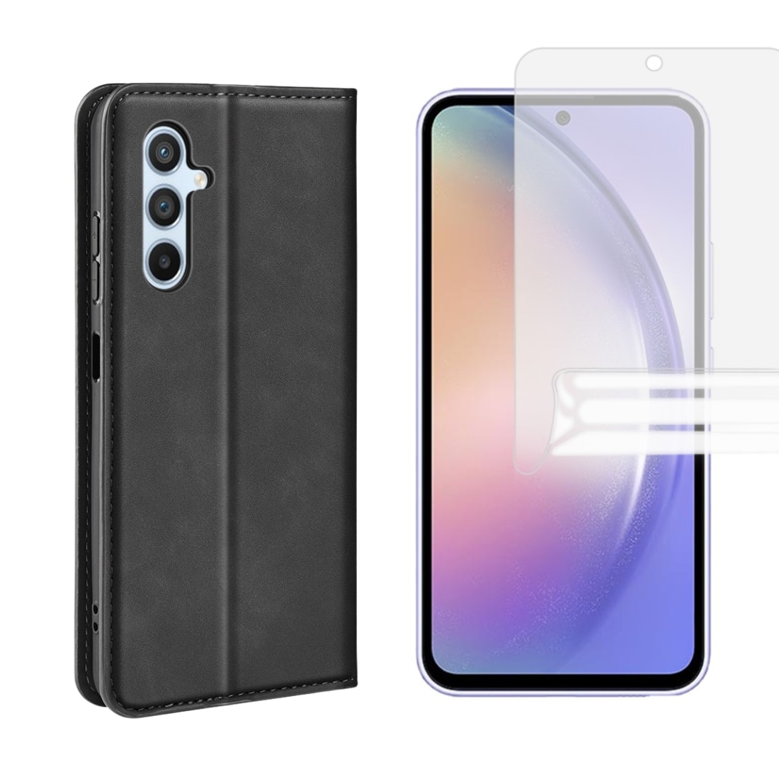 Kit pour Samsung Galaxy A54 : Coque portefeuille Fine et protecteur d’écran