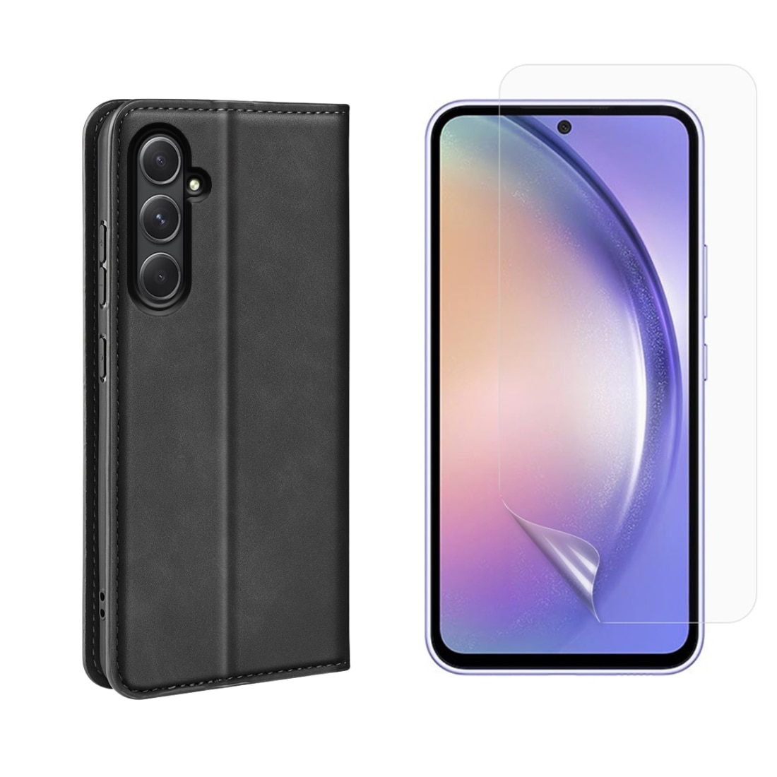 Kit pour Samsung Galaxy A55 : Coque portefeuille Fine et protecteur d’écran