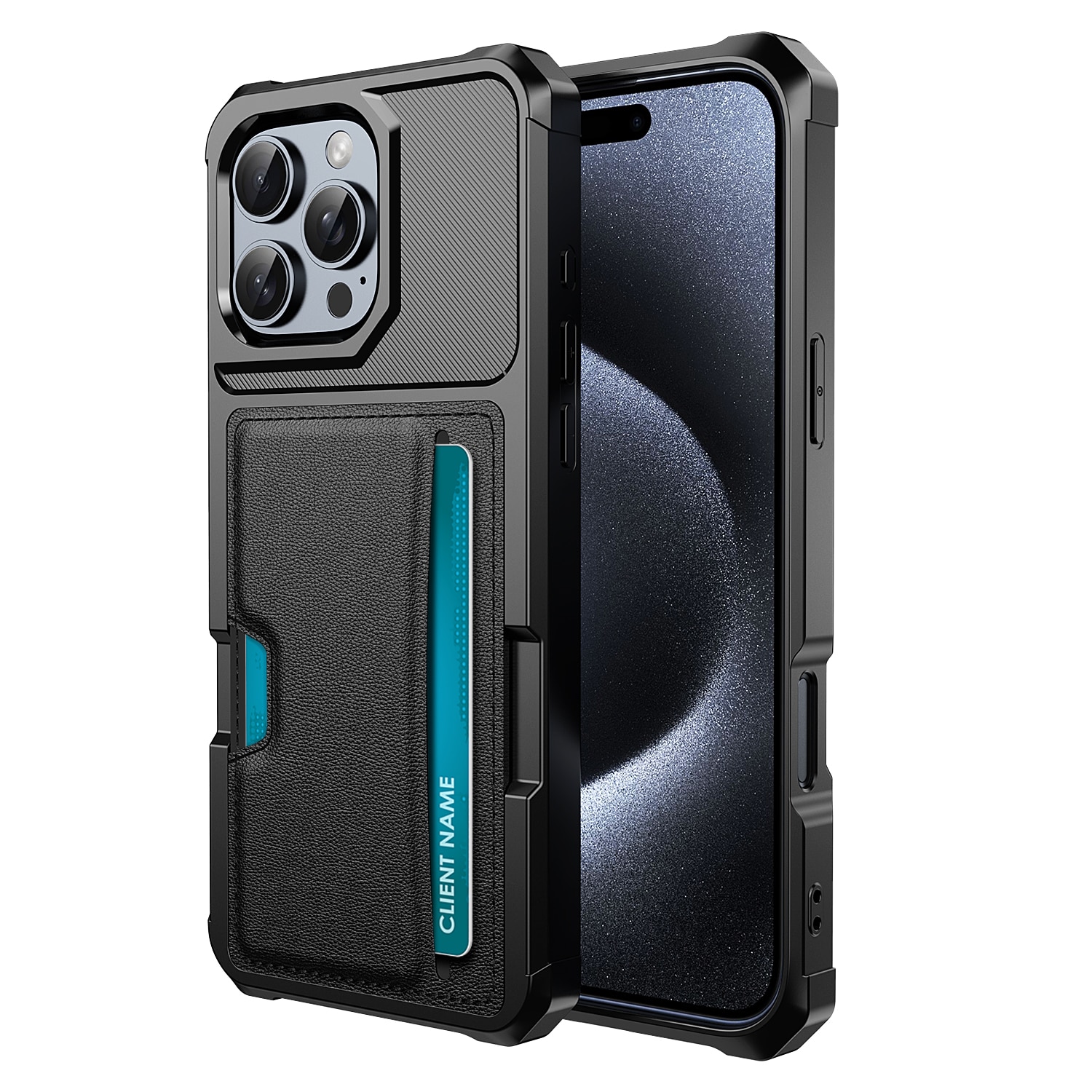 Coque Tough Card Case iPhone 16 Pro, noir