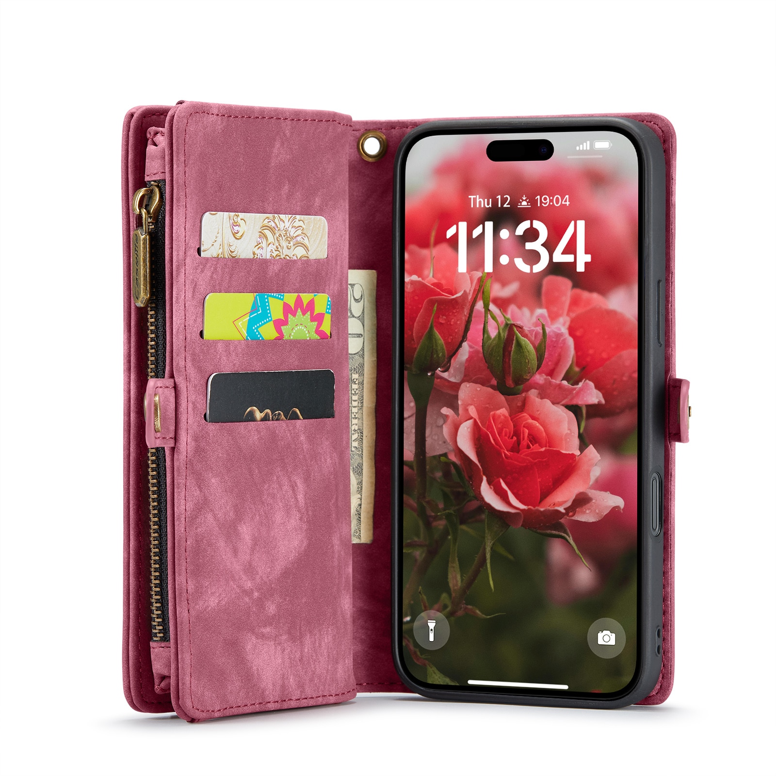 Étui portefeuille multi-cartes iPhone 16 Plus, rouge