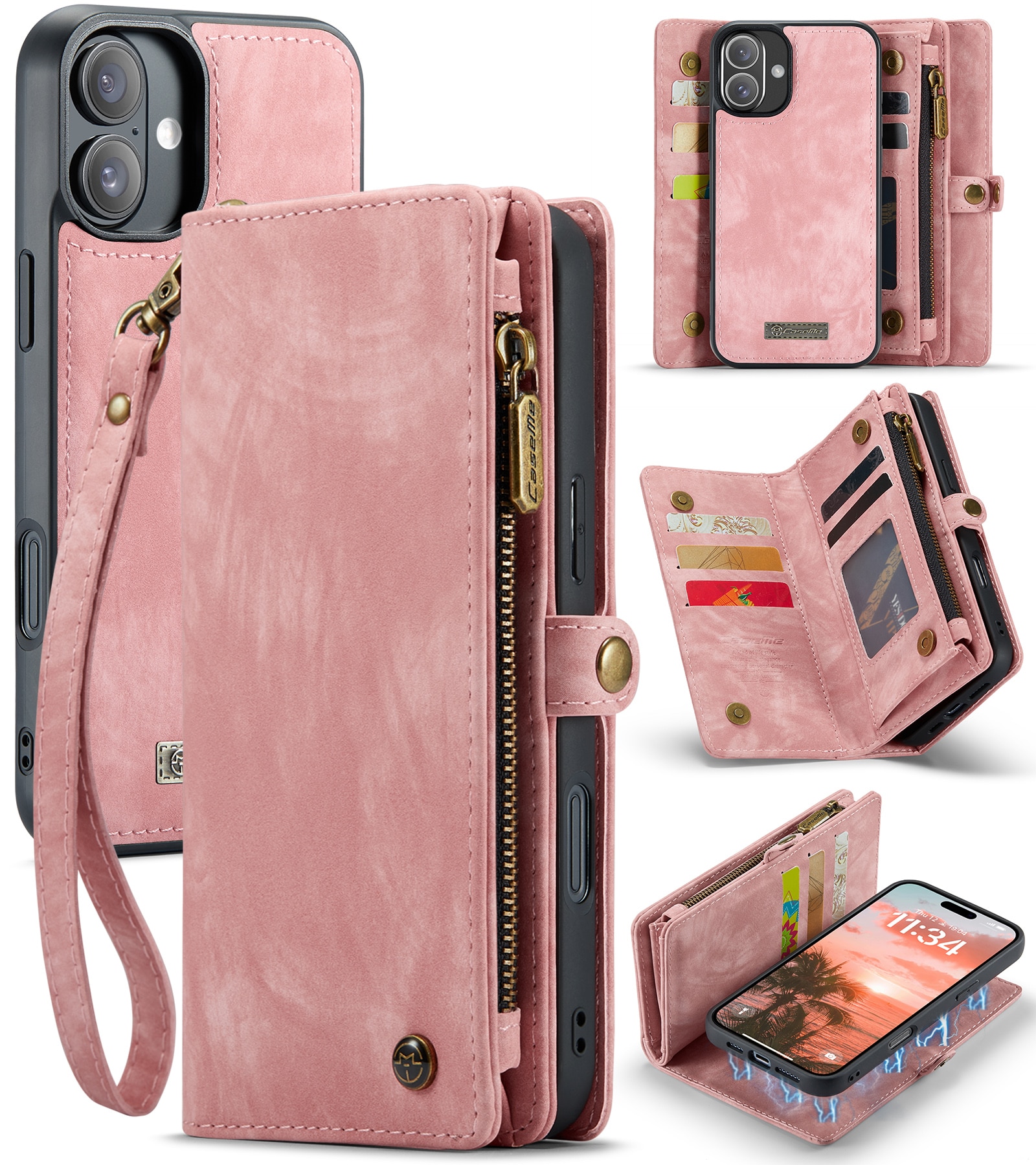 Étui portefeuille multi-cartes iPhone 16, rose