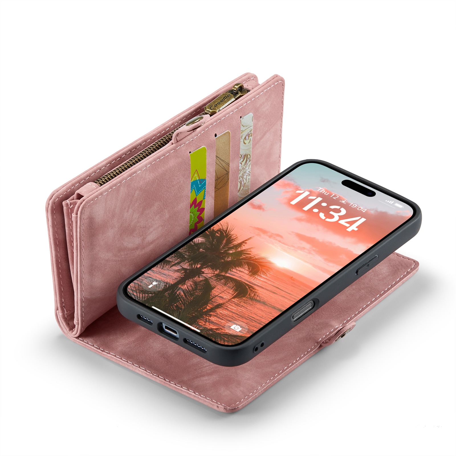 Étui portefeuille multi-cartes iPhone 16 Plus, rose