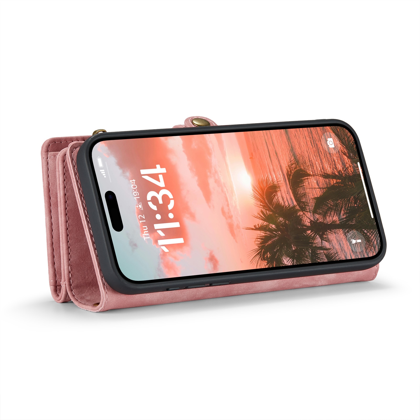 Étui portefeuille multi-cartes iPhone 16 Plus, rose