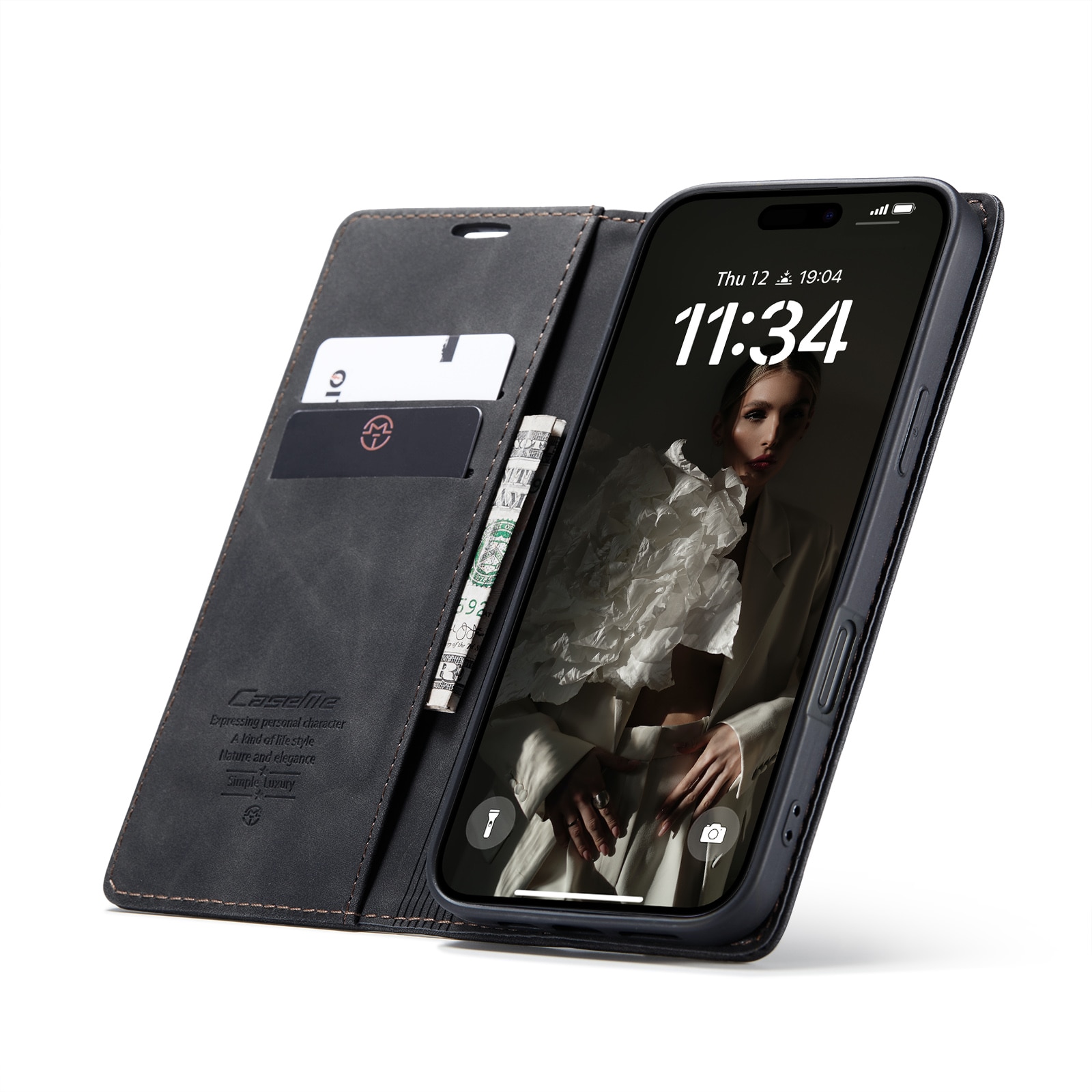 Étui portefeuille mince iPhone 16 Plus, Noir