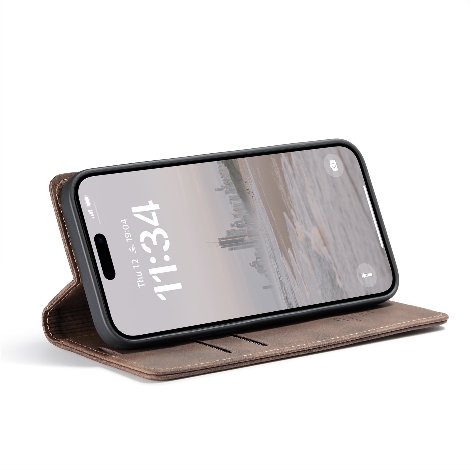 Étui portefeuille mince iPhone 16, Marron