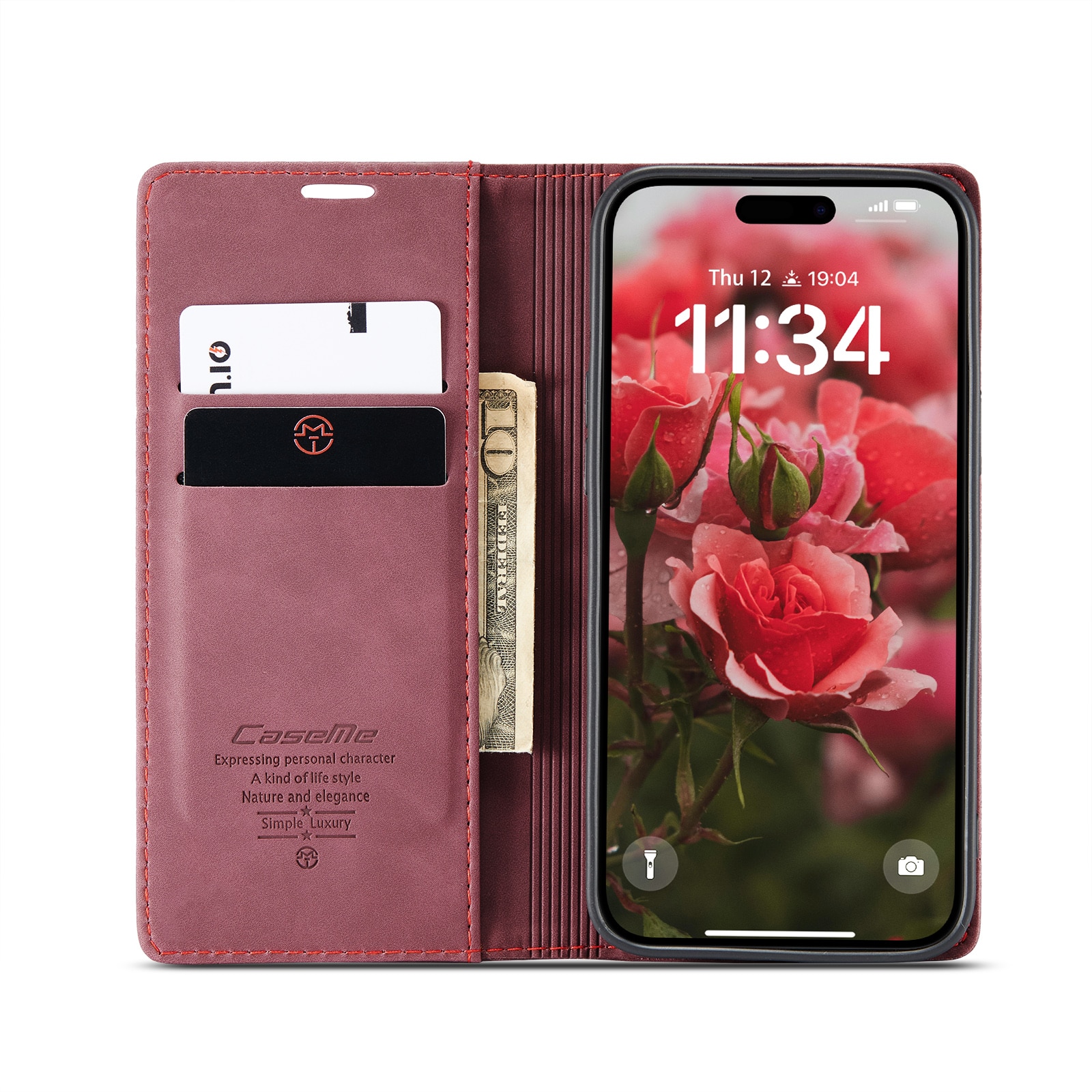 Étui portefeuille mince iPhone 16 Plus, Rouge