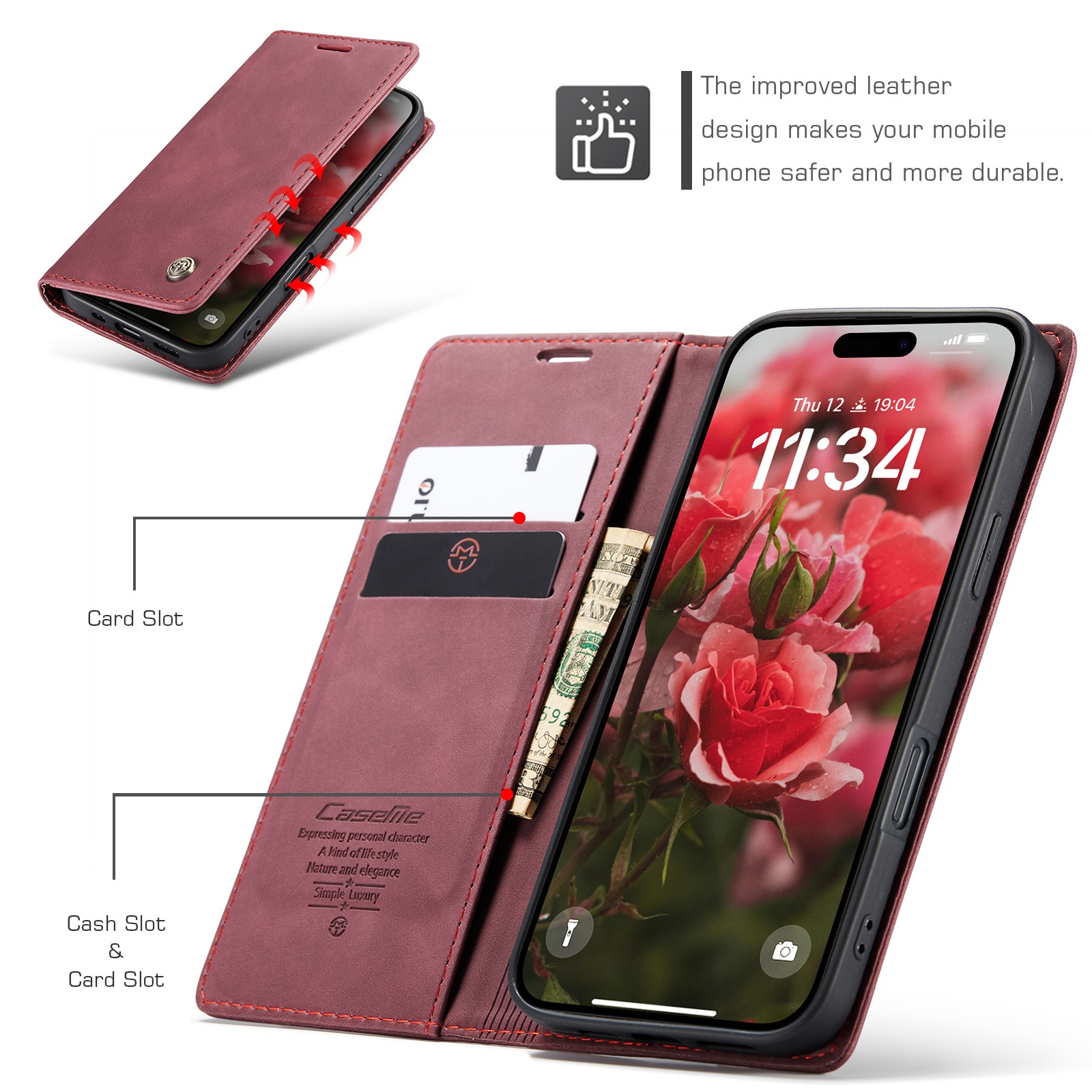 Étui portefeuille mince iPhone 16, Rouge