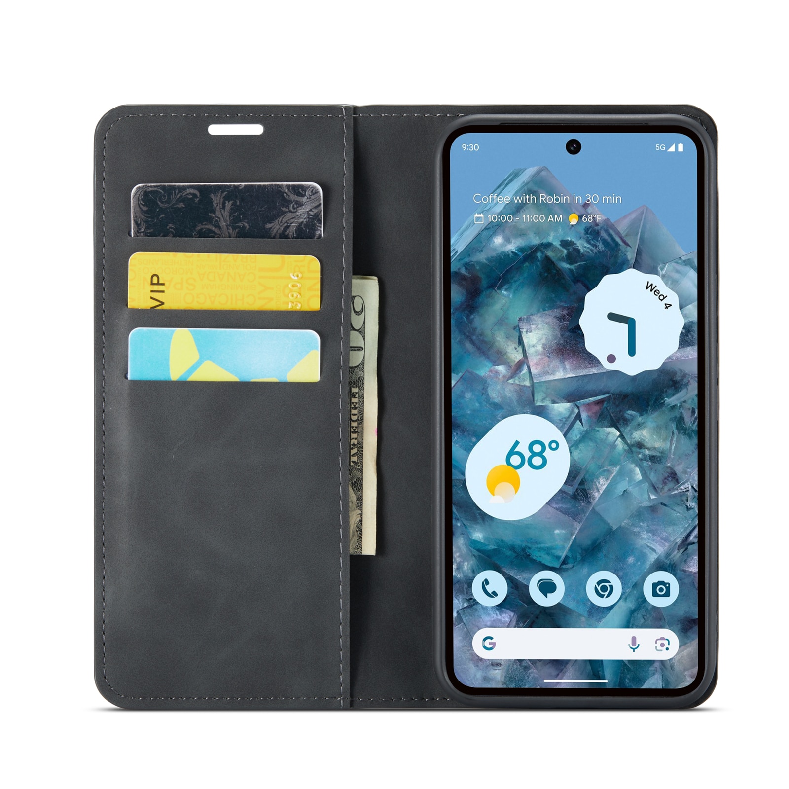 Coque portefeuille mince Google Pixel 9 Pro XL, noir