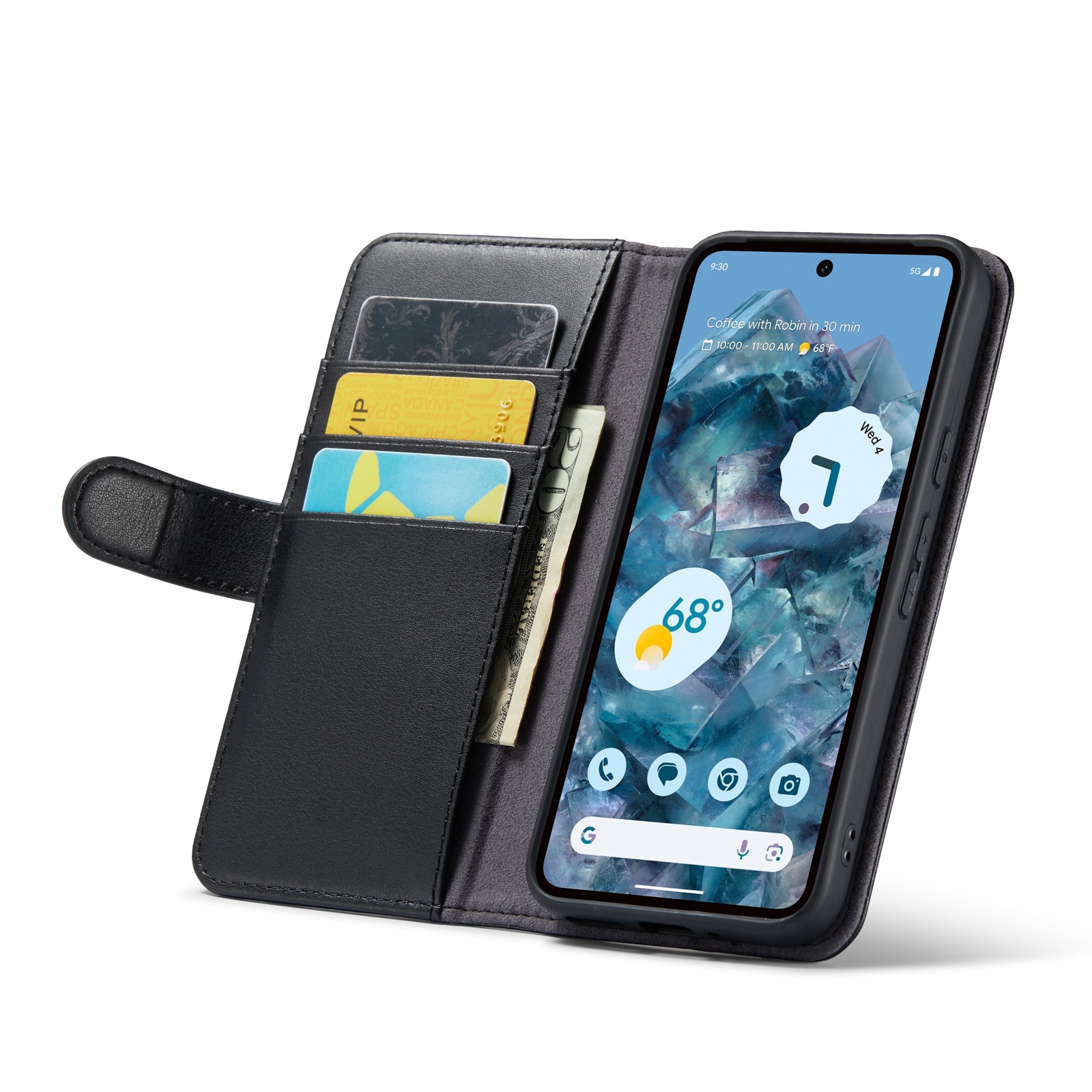 Étui en cuir veritable Google Pixel 9, noir